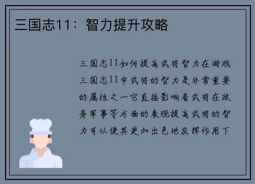 三国志11：智力提升攻略